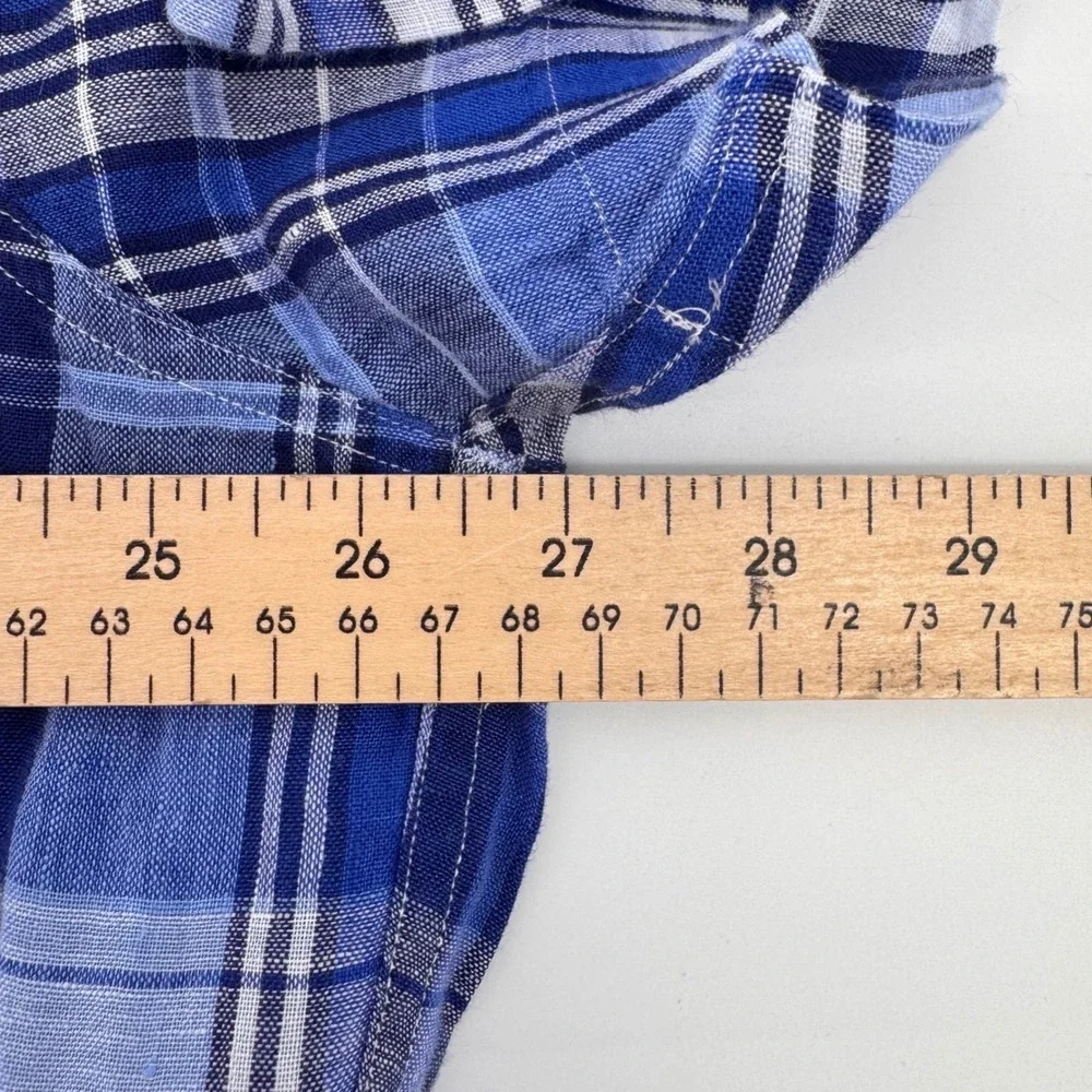 Polo Ralph Lauren Button Up Mens XL Blue Plaid Linen Short Sleeve Popover Shirt